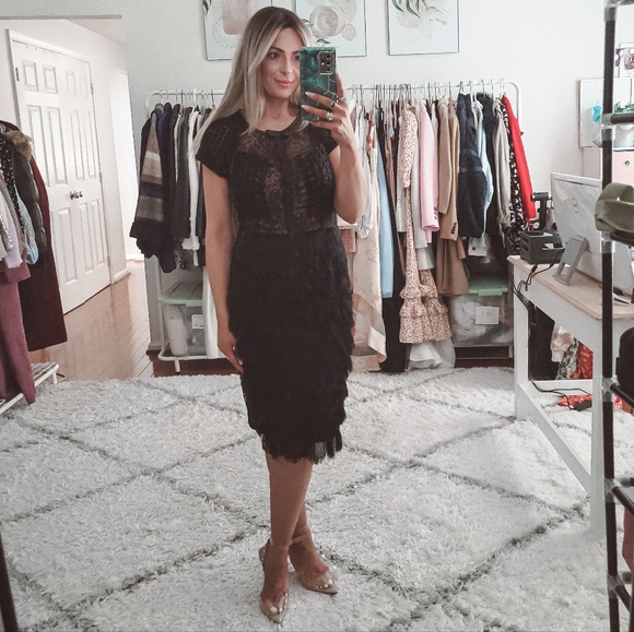 Byron Lars Dresses & Skirts - Byron Lars Beguile black Corvus fringe panel midi sheath dress